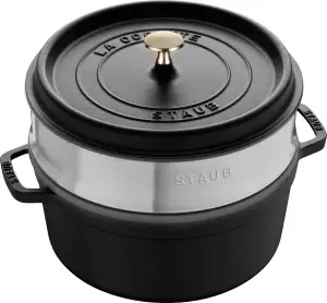 STAUB Gusseisen Bräter/Cocotte, mit Dämpfeinsatz, Rund 26 cm, 5,2 L, mit mattsch