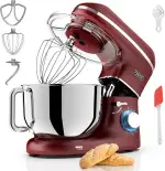 Küchenmaschine - 2000W - Edelstahl Rührschüssel (6,2 L) - Küchenmixer mit Rührhaken, Knethaken, Schlagbesen und Spritzschutz - Inkl. zusätzlichem Zubehör (Rot)