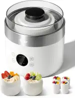 Bear Joghurtbereiter Joghurt- und Frischkäsebereiter, inkl. 4 Keramik Portionsbecher à 125 ml, 2 XXL Glasbehälter à 1 Liter, 4 voreingestellte Programme für Griechischer Joghurt, Käse