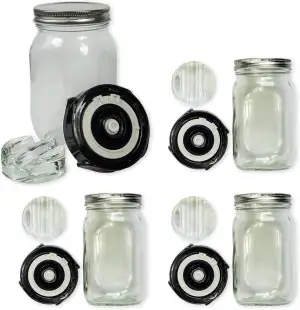 Fermentationskit Erweiterung | Fermentier Set | 4X Gläser mit Fermentationsdeckel, Schraubdeckel & Glasgewichten | Fermentierglas für Zuhause| Glas für Fermentation von Gemüse & Obst