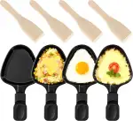 4er Set Raclette Pfännchen Dreieck mit 4 Holzspateln, Antihaft Grillpfannen, Mini Käse Schmelzer, Raclette Zubehör Ersatz, Tischgrill Party