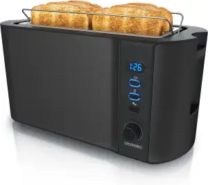 Arendo - Edelstahl Toaster Langschlitz 4 Scheiben - Defrost Funktion - wärmeisol