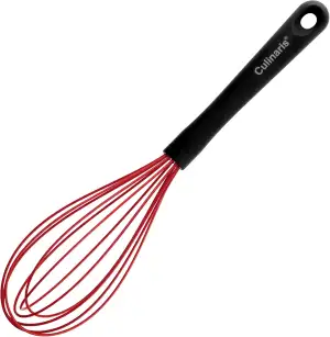 Culinaris Silikon Schneebesen • Hitzebeständiger Rührbesen Kochen Backen Teig Saucen rühren • BPA frei Lebensmittelqualität • Handschneebesen Spülmaschinenfest • Farbe Schwarz/Rot (L 30 cm x B 7 cm)
