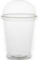 Commerline 100 Stück 500 ml Smoothiebecher inkl. Domdeckel mit Schlitz, Smoothie Plastikbecher to go, Trinkbecher + Domdeckel mit Öffnung, Dessertbecher, Bubble tea becher, Kunststoffbecher