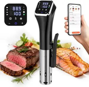 1100W Smart Sous-Vide-Garer mit WLAN-App, Umwälzthermostat ±0,1°C, 4D-Heizsystem, Temperaturbereich 25–95°C, Edelstahl-Schongarer für die heimische Küche