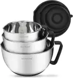Rorence Anti-Rutsch-Rührschüsseln aus Edelstahl mit Ausgießer, Griff und Deckel, 3er-Set, 1.4L/ 2...