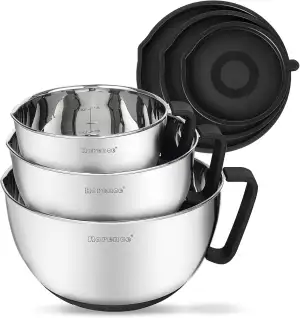 Rorence Anti-Rutsch-Rührschüsseln aus Edelstahl mit Ausgießer, Griff und Deckel,