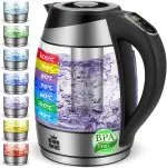 FOR ME Glas Elektrischer Wasserkocher mit Teesieb 1,8L, Temperatureinstellung, Temperaturwahl 40°C bis 100°C, 7 Farben LED-Beleuchtung, Warmhaltefunktion, BPA Frei