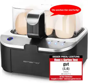 EMERIO sprechender Eierkocher SIEGER Preis/Leistung NEUHEIT kocht alle drei Garstufen [weich|mittel|hart] in EINEM Kochvorgang mit perfektem Ergebnis Sprachausgabe in DE BPA frei, EB-123177.1