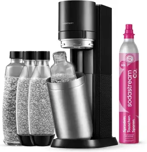 SodaStream Wassersprudler DUO mit Quick-Connect CO2-Zylinder | inkl. 2x 1L Glasflasche und 2x 1L FUSE Kunststoffflasche (spülmaschinengeeignet) | Farbe: Titan