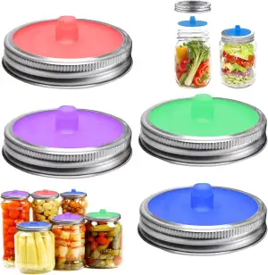 4 Stück Silikon Einmachglas Groß Deckel, 86mm Mason Jar Deckel, Wiederverwendbare Fermentierdeckel, für Sauerkraut, Kimchi, Gurken, Fermentierte Probiotische Lebensmittel
