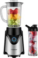 Steinborg® Standmixer mit To-Go Becher Mixer Smoothie Maker 500 Watt 600 ml Glaskrug + 570 ml To-Go Trinkflasche auslaufsicherer Schraubdeckel BPA-Frei Blender Zerkleinerer 6-Fach Edelstahl Messer