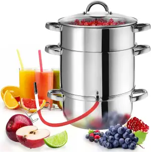 tectake Dampfentsafter 15L Edelstahl, Entsafter, Saftpresse für Obst und Gemüse,