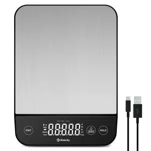 Etekcity Küchenwaage, Küchenwaage Digital 1g genau, 10kg Kitchen Scale mit LED-Display, Tare-Funktion, USB-Aufladung, Präzisionswaage für Küche, Edelstahl - 10KG - 1g -Edelstahl-Schwarz