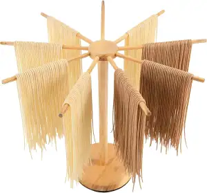 Nudeltrockner Nudelständer mit 9 abnehmbaren Armen, 52 x 45 x 17.8 cm Pastatrockner aus Holz mit Drehbarer Drehbarem Sockel, Nudelständer Zum Trocknen für Italienische Nudeln Chinesische Nudeln