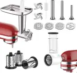 COFUN Gemüseschneider & Fleischwolf für KitchenAid Zubehör Set, Inklusive Fleischwolf mit 4 Mahlscheibe 3 Wurstfüllhörner und 3 Edelstahl-Schreddern – Aufsatz für KitchenAid