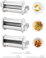 QWORK® 3er Set Nudelblattroller Spaghettischneider Fettuccineschneider, Nudelaufsatz aus SUS304 Edelstahl Kompatibel mit BOSCH Küchenmaschinen MUM5 MUM4 und Teil der MUM2 Serie