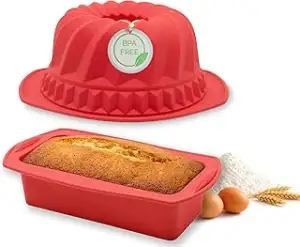 ZOLLNER24 2er Set Antihaft Silikon Backformen in rot - Gugelhupf -und Kastenform