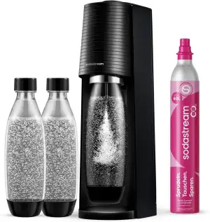Sodastream - Terra Wassersprudler, Quick Connect Zylindersystem, mit 60L CO2-Zylinder, 3x BPA-freie 1L Flasche, spülmaschinengeeignet, Nachhaltig & reduziert Einwegplastikmüll, schwarz