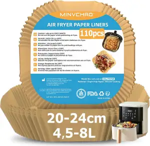 Backpapier für Heißluftfritteuse 4,5L-8L 110 Stück Airfryer Backpapier 20-24cm F