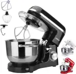 Arebos Küchenmaschine 1500W mit 6L Edelstahl-Rührschüssel | Schwarz | inkl. Rührhaken, Knethaken, Schneebesen | Spritzschutz | 6 Geschwindigkeiten | Knetmaschine | Teigmaschine