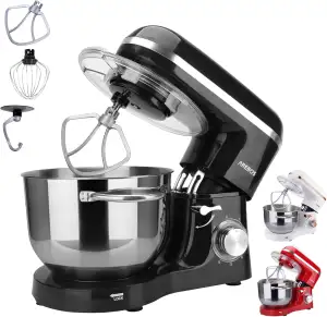 Arebos Küchenmaschine 1500W mit 6L Edelstahl-Rührschüssel | Schwarz | inkl. Rühr
