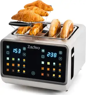 Toaster 4 Scheiben Edelstahl mit Touchscreen & LED Countdown, 2 unabhängige Toas