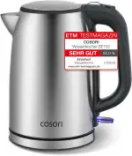 COSORI Wasserkocher Edelstahl, BPA frei, 1,7 L, Strix-Technologie, kocht in 3 Minuten, 2200W, Große Öffnung, Trockengehschutz, 360° drehbarer Sockel, Silber-schwarz