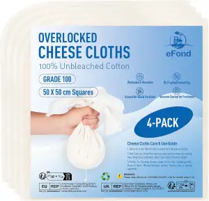 eFond Passiertuch Käsetuch Mulltuch - 4 Stück, 50x50cm Quadrate mit Overlock-Sau