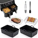 Airfryer Zubehör Set für Ninja Foodi AF300EU AF400EU, Hunnycook 10Pcs Airfryer Zubehör für 7.6L-9.5L Ninja Dual Airfryer, Einschließlich Airfryer Zubehör Silikonform, Racks und Werkzeuge
