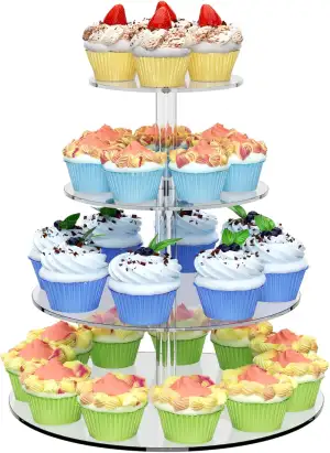 weddingwish 4-stufiger runder Cupcake-Ständer, Acryl-Cupcake-Display-Turm für 38 Cupcakes, klarer Cupcake-Halter für Dessert-Tisch