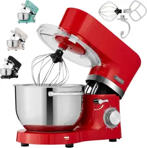 Arebos Küchenmaschine 1500W Rot | Knetmaschine mit 2x Edelstahl-Rührschüsseln 4,