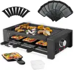 TAMARIT Pizza Raclette Grill für 8 Personen 3-in-1 Elektrischer Tischgrill mit Doppelheizung, BPA-freier Antihaftbeschichtung, Temperaturregler 1500W Schwarz