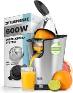 LEBENLANG Saftpresse elektrisch 600W - Inkl. Edelstahlkegel & BPA-Frei I Hohe Ergiebigkeit I Orangenpresse Zitruspresse Zitronenpresse Orangensaftpresse I Orange Juicer Press Zitronen