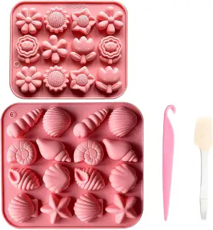 2 Stück Antihaft Schokoladenform Silikon Muschelförmige Pralinenform Mit 1 Spatel 1 Entformungsmesser Bonbon Formen Siliko Blumen-silikonformen Seifen Formen zum Gießenfür DIY Süßigkeiten Gelee