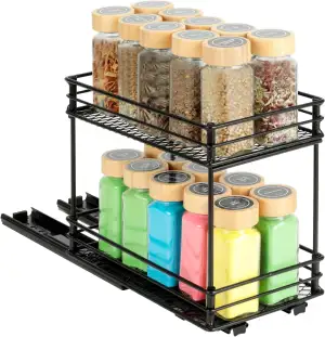 Cozary Gewürzregal Ausziehbar-Doppelter Gewürz Organisator–Gewürzständer mit Sch