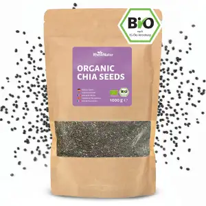 RheinNatur Bio Chia Samen 1 kg - 100% Bio Chiasamen - Reich an Proteinen, Ballaststoffen & Omega-3-Fettsäuren - Ideal für Salate, Joghurt, Müsli & Chia-Wasser - 1000 g Beutel