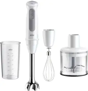 Braun Stabmixer MultiQuick 5 MQ 50236 M - Elektrischer Stabmixer mit 21 Geschwindigkeitsstufen + Turbo, Edelstahl Pürierfuß, Easy Click System, SplashControl, 3-teiliges Zubehör-Set, 1000 Watt, Weiß