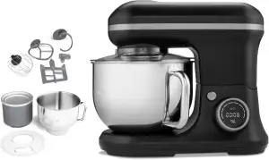 MEDION Küchenmaschine (5 Liter Edelstahlschüssel, 1.200 Watt, Eisschüssel für Zubereitung von Eis, Mischen Kneten Rühren, Digitales Display, Knetmaschine, Teigmaschine, MD18420) schwarz