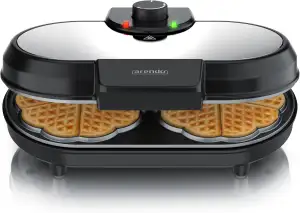 Arendo - Waffeleisen doppelt - Herzform – 1000 Watt – Waffel Maker – antihaftbeschichtet – Herzwaffeln – Temperaturregler - Waffelbackgerät