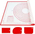 Silikon-Backmatte, groß, 70 x 50 cm, antihaftbeschichtete Teigmatte, Rollmatte mit Messung mit 3 Teigschabern, wiederverwendbares Backzubehör für Teig, Fondant, Makronen, Kekse, Pizza
