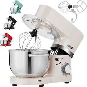Arebos Küchenmaschine 1500W Creme | Knetmaschine mit 2x Edelstahl-Rührschüsseln 