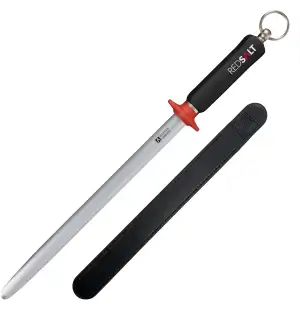 REDSALT® Premium Wetzstahl 30cm ovaler Microfein Saphirzug für hochwertige Messer | HRC 65 Chrom Vanadium Stahl Made in Solingen | Profi Messerschärfer Wetzstab ergonomischer Griff