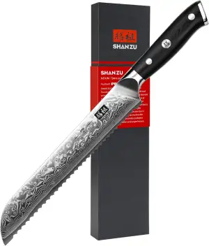 SHAN ZU 20 cm Damast Brotmesser mit Wellenschliff, 67 Lagen Japanischer Damastst