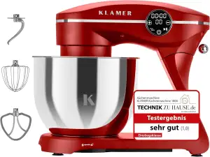 KLAMER Küchenmaschine 1800W, Knetmaschine Brotteig mit Edelstahl-Rührschüssel 6 