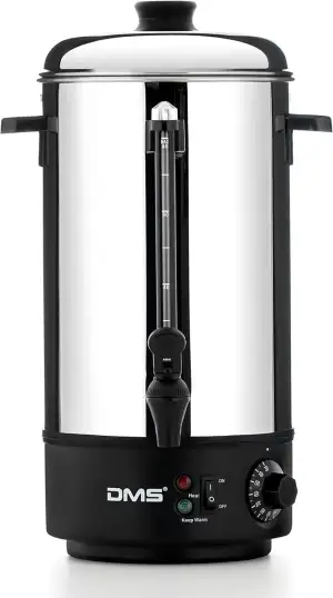 DMS 8 Liter Glühweinkocher aus Edelstahl | Glühwein- und Einkochautomat | Heißgetränkeautomat | Wasserkocher | 1800 Watt | stufenlose Temperatureinstellung | Zapfhahn