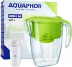 AQUAPHOR Wasserfilter Smile Hellgrün inkl. 1 A5 Filter I Reduziert Kalk & Chlor I Karaffe für 2,9l I Kompakter & leichter WasserfiIter I Tischwasserfilter I Passt in die Kühlschranktür