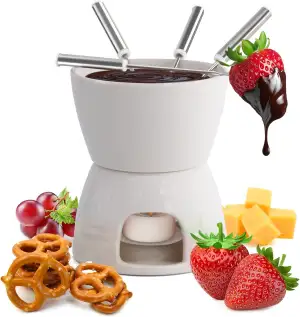 joeji's Kitchen Schoko Fondueset Keramik mini Schokofondue Käsefondue Fondue Set Topf Kerze & Gabel für Fondue mit Teelicht