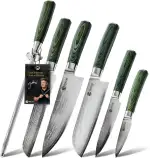 HexClad Essential Damastmesser Set 6-teilig – Küchenmesser aus 67-lagigem Damaststahl – Scharfe japanische Messer mit Pakkaholzgriffen – Vollerl-Konstruktion & Wetzstahl – Profi Küchenmesser Set