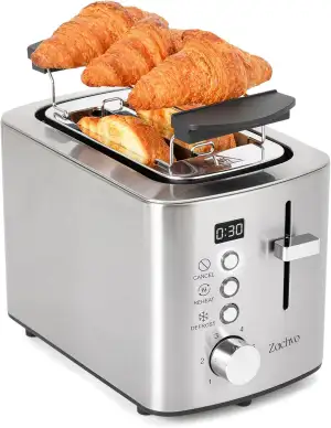 Edelstahl 2 Scheiben Toaster mit LED-Countdown & Brötchenaufsatz, extra breite 3